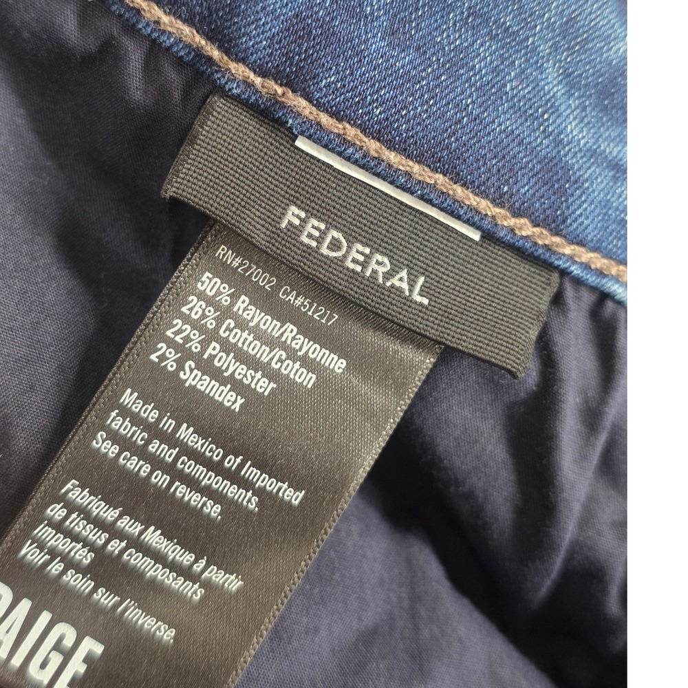Paige Federal Blue Jeans Slim Straight Mens 33x33 (fits 32-34) Soft Stretch $209 - Picture 10 of 14